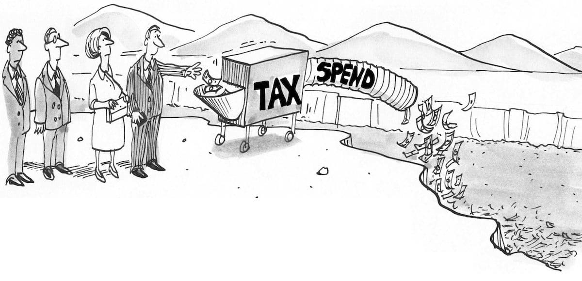 Political cartoon depicting wasteful government spending of taxpayer money. (Photo: AdobeStock/CartoonResources)