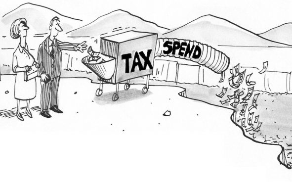 Political cartoon depicting wasteful government spending of taxpayer money. (Photo: AdobeStock/CartoonResources)