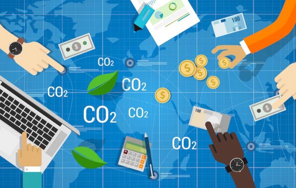 Carbon tax trading emission global market graphic concept. (Photo: AdobeStock)