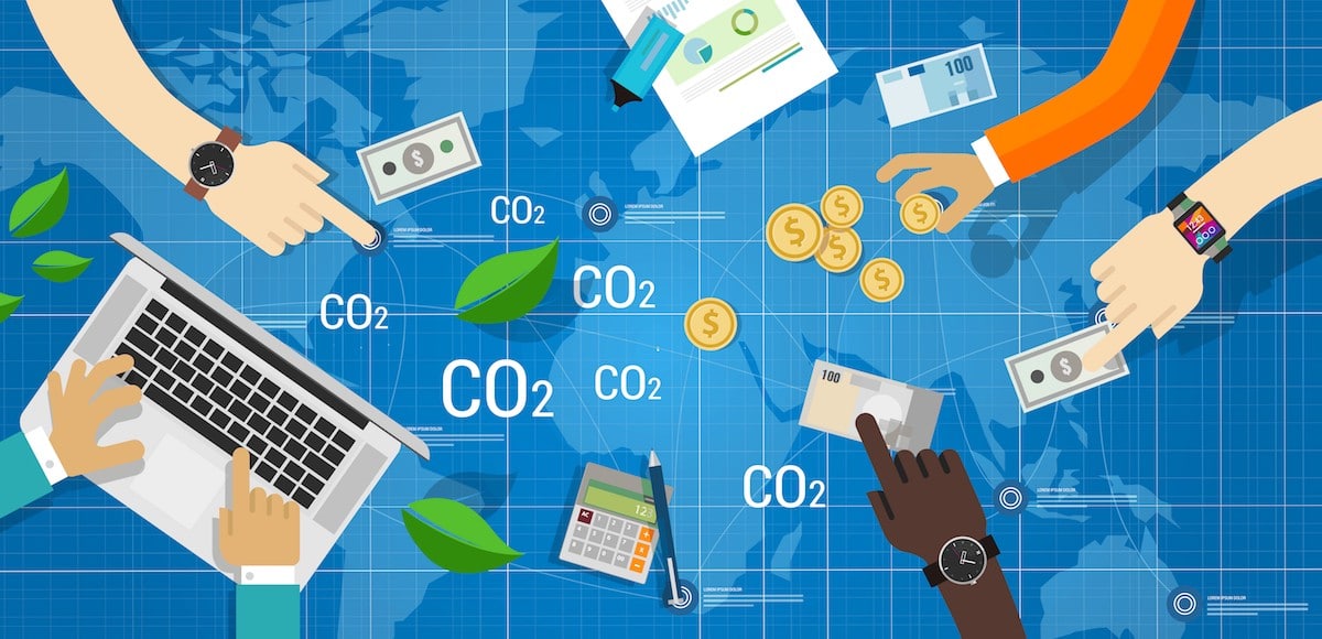 Carbon tax trading emission global market graphic concept. (Photo: AdobeStock)