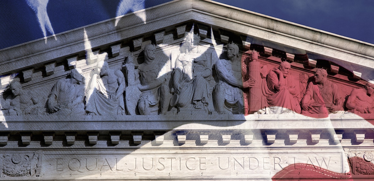 Digital composite of the U.S. Supreme Court (SCOTUS) building and the American flag. (Photo: AdobeStock)
