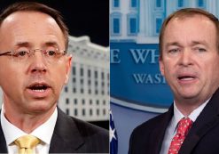 Rod Rosenstein and Mick Mulvaney respond to a question from reporters. (Photos: AP/Reuters)