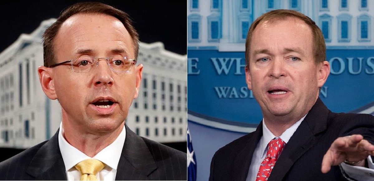 Rod Rosenstein and Mick Mulvaney respond to a question from reporters. (Photos: AP/Reuters)