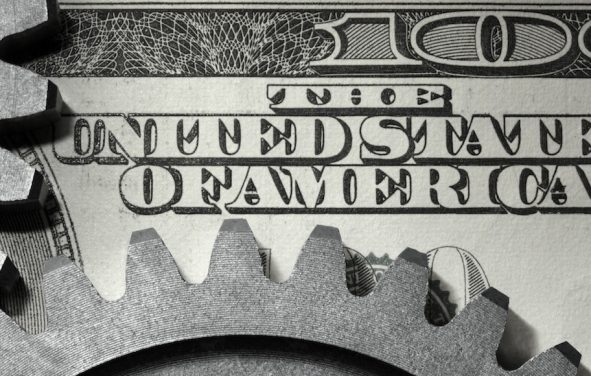 American industry and economy imposed on a U.S. dollar.