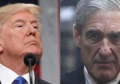 President Donald Trump, left, delivers his first State of the Union address, right, former FBI director Robert Mueller.
