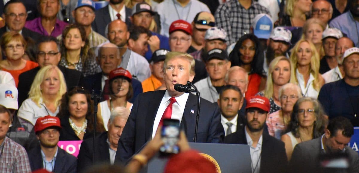 President Donald Trump marvels at the crowd size during a rally in Tampa, Florida on Tuesday, July 31, 2018. (Photo: Laura Baris/People's Pundit Daily)
