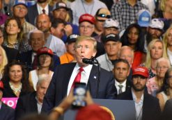 President Donald Trump marvels at the crowd size during a rally in Tampa, Florida on Tuesday, July 31, 2018. (Photo: Laura Baris/People's Pundit Daily)