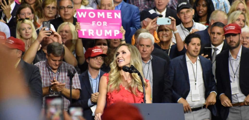 Lara Trump warms up the crowd before her father-in-law President Donald Trump takes the stage during a rally in Tampa, Florida on Tuesday, July 31, 2018. (Photo: Laura Baris/People's Pundit Daily)