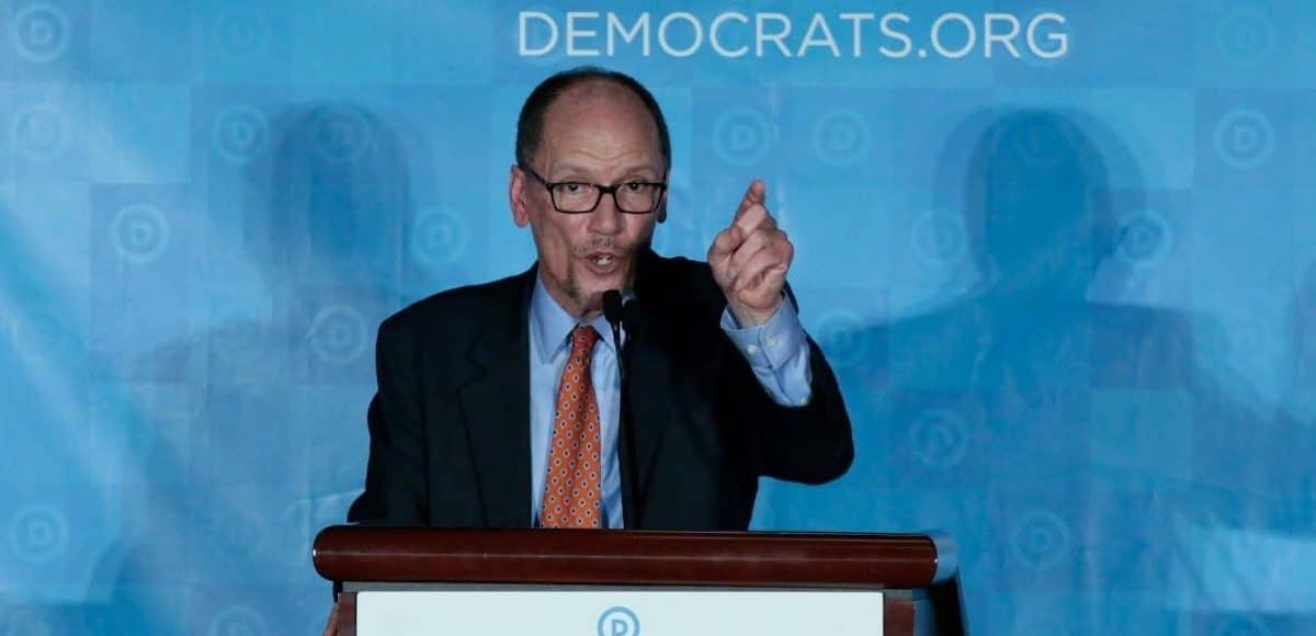 Tom Perez addresses the DNC audience in Atlanta, Ga., February 25, 2017.