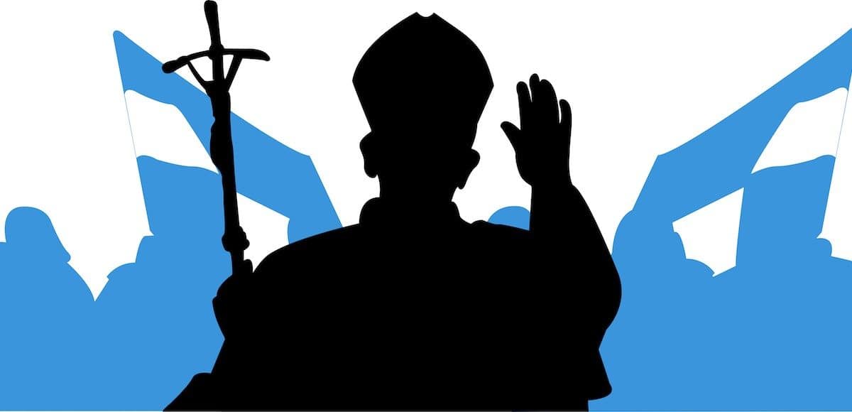 A papal silhouette with the Vatican flag and colors conceptualize the pope and the Catholic Church. (Photo: AdobeStock)