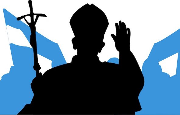 A papal silhouette with the Vatican flag and colors conceptualize the pope and the Catholic Church. (Photo: AdobeStock)
