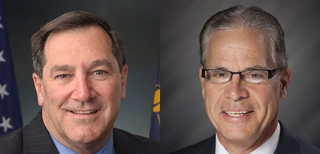 Senator Joe Donnelly, D-Ind., left, and Republican Mike Braun, right.
