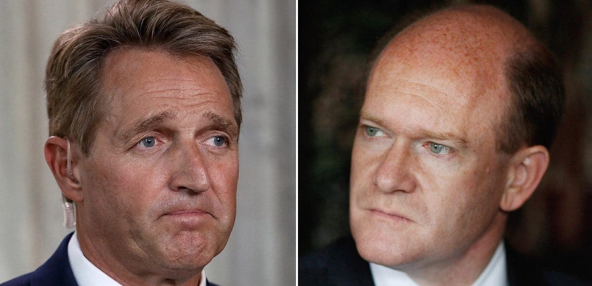 Senator Jeff Flake, R-Ariz., left, and Senator Chris Coons, D-De., right.