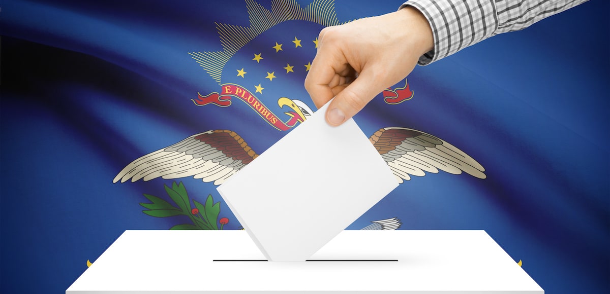 Voting, elections and state polls concept: Ballot box with state flag in the background - North Dakota. (Photo: AdobeStock)