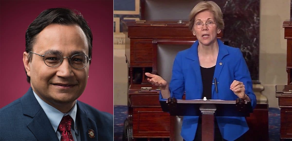 Cherokee Nation Secretary of State Chuck Hoskin Jr., left, and Senator Elizabeth Warren, D-Mass, right, gives her "Americans Will Die" speech about repealing ObamaCare on the floor of the U.S. Senate. (Photo: Cherokee Nation/PPD)