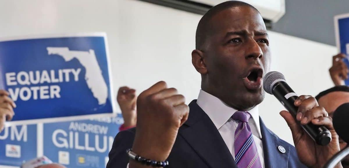 lorida Democratic gubernatorial candidate Andrew Gillum gestures as he speaks to members of Florida’s lesbian, gay, bisexual, transgender and queer (LGBTQ) community, Monday, Sept. 24, 2018, in Miami.