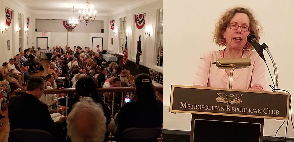 Heather Mac Donald, right, a Manhattan Institute Fellow and New York Times bestselling author, speaks to attendees at Metropolitan Republican Club in New York City. (Photos: People's Pundit Daily/PPD)