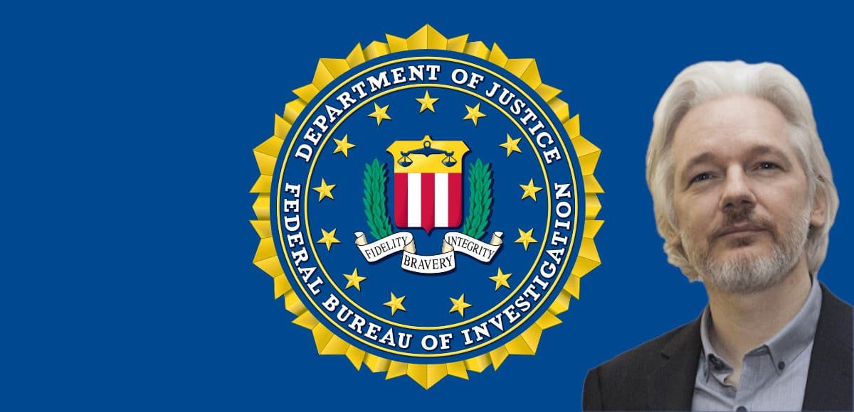 WikiLeaks founder Julian Assange imposed over a graphic concept for the Department of Justice (DOJ) and the Federal Bureau of Investigations (FBI). (Photo: AdobeStock/PPD)