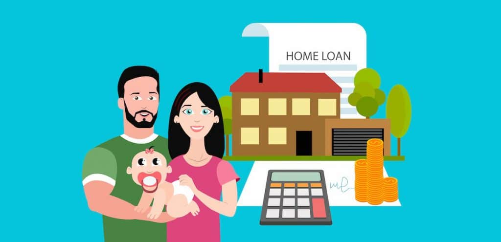 A graphic concept depicting a young family and a mortgage application for a home. (Photo: AdobeStock)