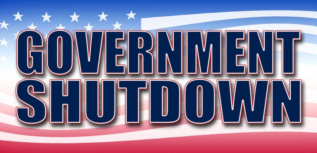 Government Shutdown banner in red, white, and blue stars and stripes American flag concept. (Photo: AdobeStock)
