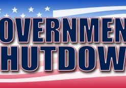 Government Shutdown banner in red, white, and blue stars and stripes American flag concept. (Photo: AdobeStock)