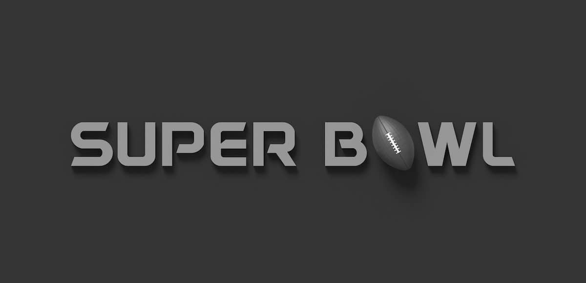 BLACK AND WHITE PHOTO OF 3D RENDERING WORDS 'SUPER BOWL' AND RUGBY BALL ON PLAIN BACKGROUND