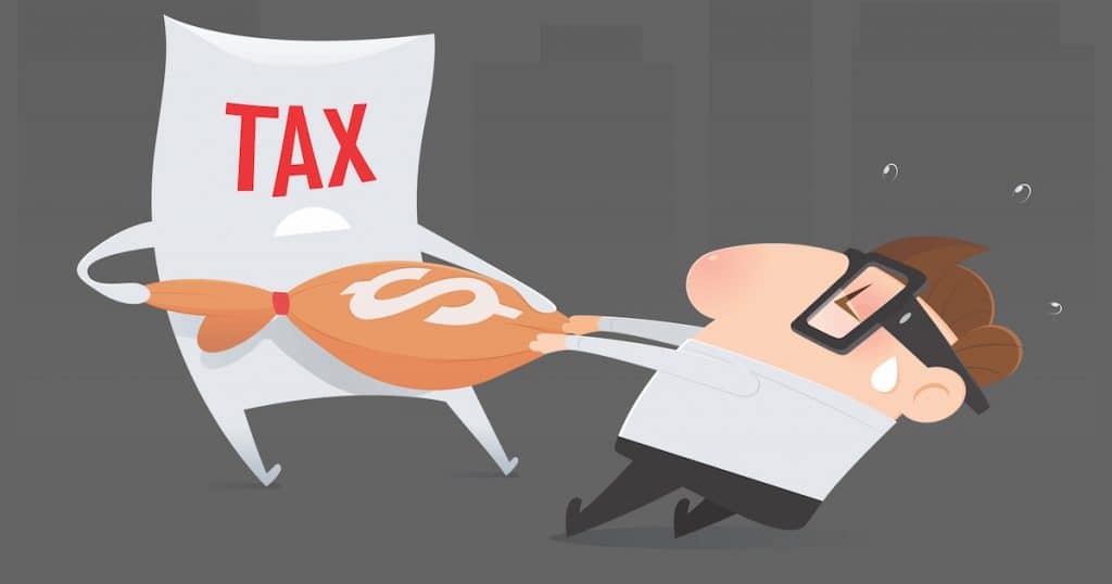 Cartoon businessman having a tug-of-war with the taxman to avoid paying taxes. (Photo: AdobeStock/PPD/Adiano)