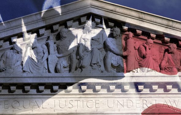 Digital composite of the U.S. Supreme Court (SCOTUS) building and the American flag. (Photo: AdobeStock)