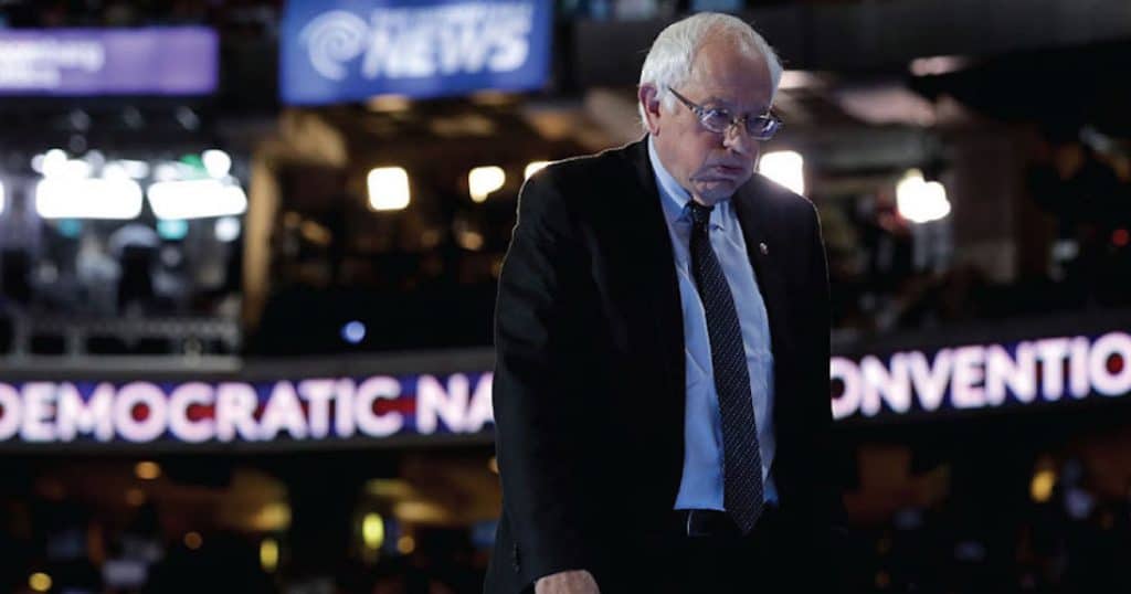 Bernie Sanders stands at the podium on stage during a walk through before the start of the Democratic National Convention in Philadelphia, Pennsylvania on July 25, 2016. (Photo: SS)