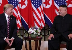 U.S. President Donald J. Trump, left, and North Korean Chairman Kim Jong Un, right, meet for their second nuclear summit in Hanoi, Vietnam on February 28, 2019.
