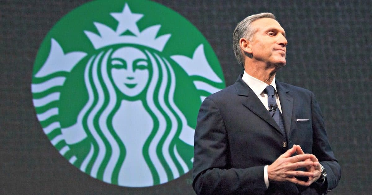 Howard Schultz, the former head of Starbucks Corporation, an American coffee company and coffeehouse chain founded in Seattle, Washington in 1971.
