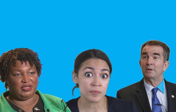 Stacey Abrams, left, Alexandria Ocasio-Cortez, center, Ralph Northam, right, graphic depiction.