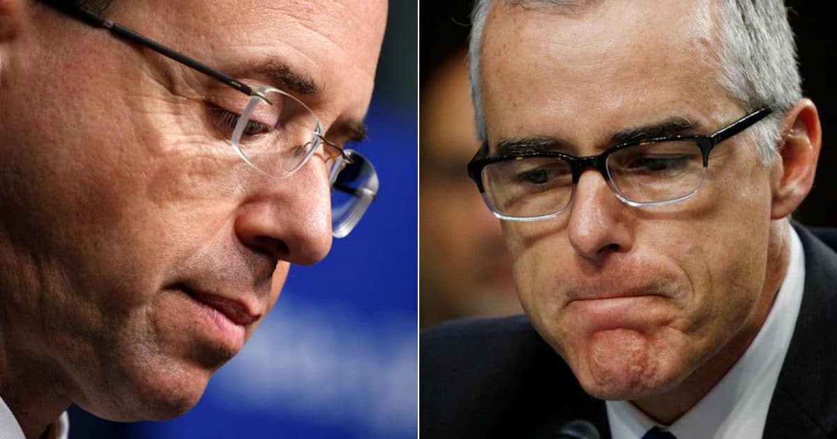 U.S. Deputy Attorney General Rod Rosenstein, left, and former FBI Deputy Director Andrew McCabe testifying before a Senate Intelligence Committee hearing on the Foreign Intelligence Surveillance Act (FISA) in Washington. (Photos: Reuters)