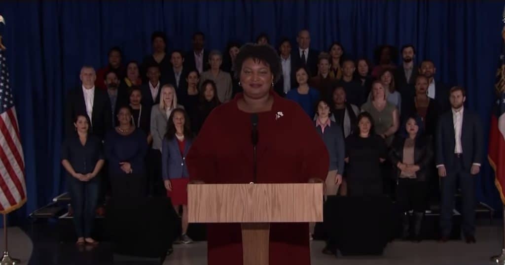 Stacey Abrams delivers the Democratic response to President Donald J. Trump's second State of the Union Address on Tuesday, February 5, 2019. (Photo: Screenshot via People's Pundit Daily)