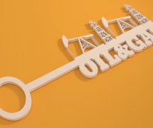 Key with business words and rig equipment graphic icons relative to the oil and gas industry. (Photo: PPD/AdobeStock/JEGAS RA)