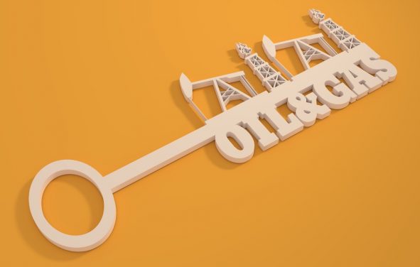 Key with business words and rig equipment graphic icons relative to the oil and gas industry. (Photo: PPD/AdobeStock/JEGAS RA)