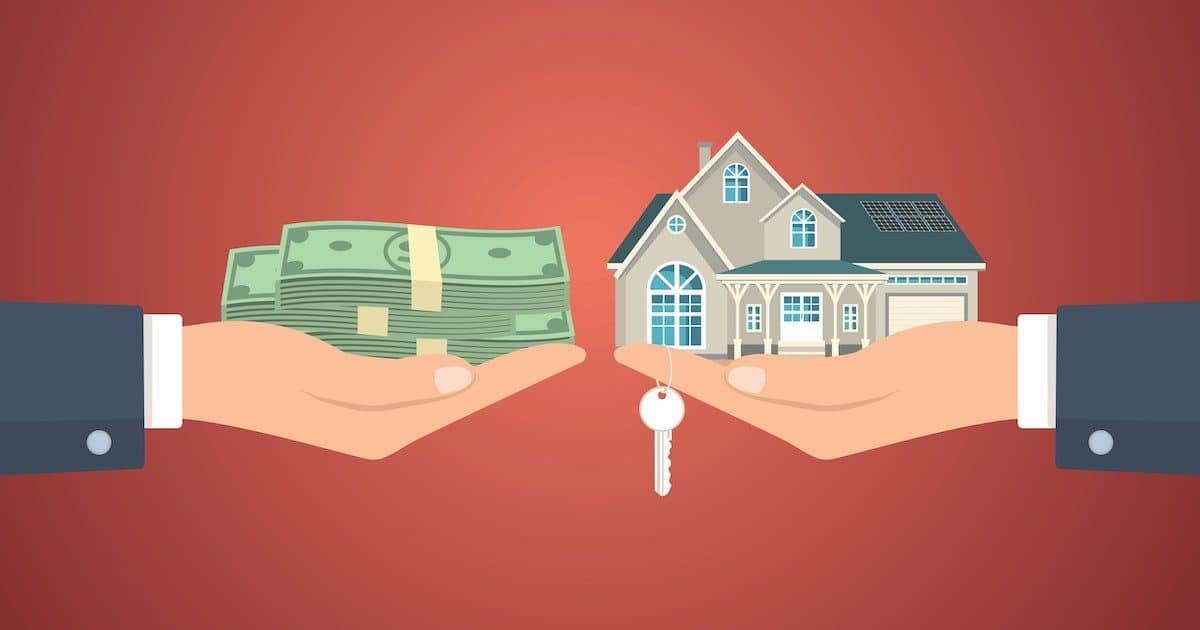 An exchange showing one hand giving cash to the another for new house and keys, a vector illustration for new home sales. (Photo: AdobeStock)