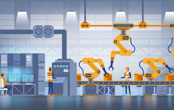 Industry production 4.0 and technology concept, depicting factory production on a conveyor belt with factory operational workers in uniform. (Photo: AdobeStock)