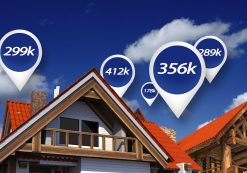 Real estate market with price tags above home properties to illustrate house prices in 3D abstract. (Photo: AdobeStock)
