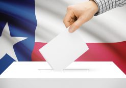 Voting, elections and state polls concept: Ballot box with state flag in the background - Texas. (Photo: AdobeStock)