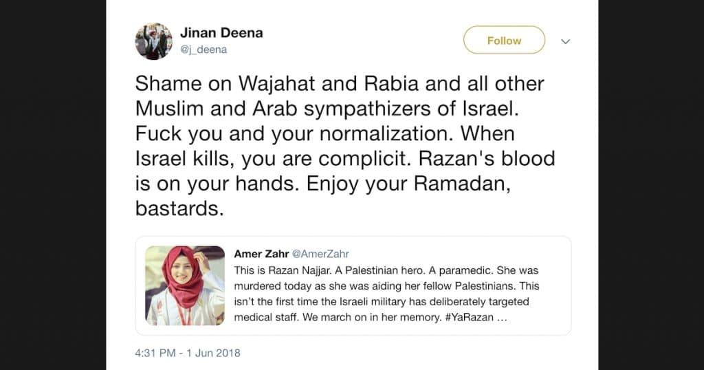 Jinan Deena Tweet Razan Najjar June 1 2018