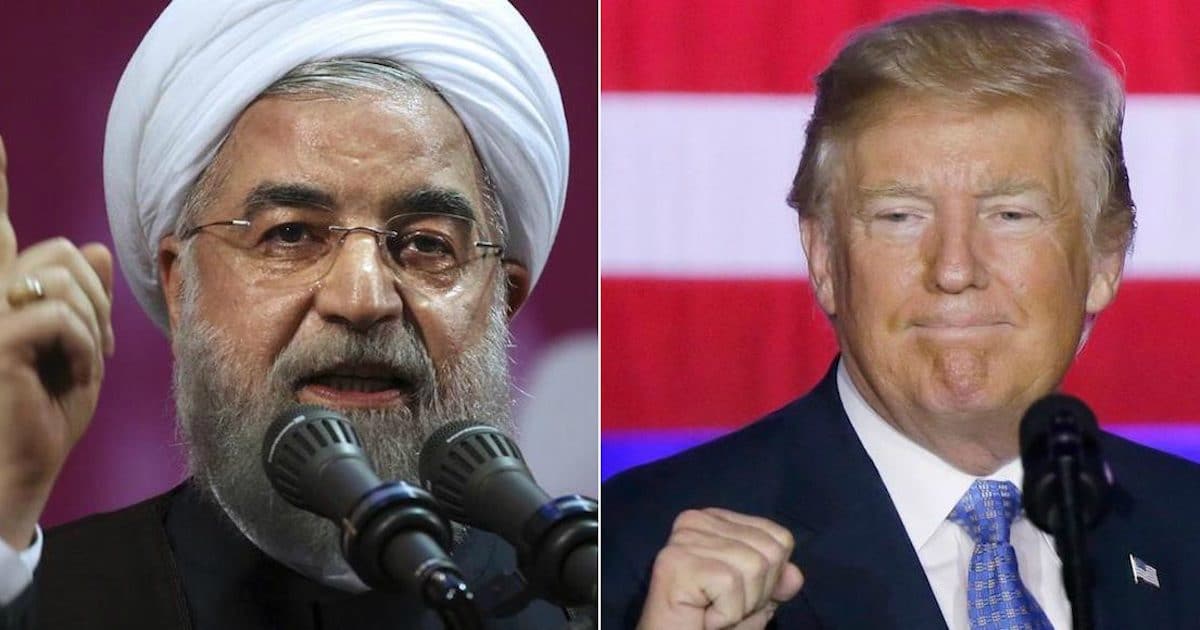 U.S. President Donald Trump, left, speaks about tax reform on Wednesday September 27, 2017. Iranian President Hassan Rouhani, right, speaks in a campaign rally for May 19, 2017.