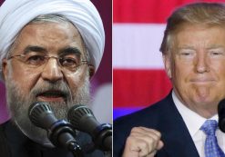 U.S. President Donald Trump, left, speaks about tax reform on Wednesday September 27, 2017. Iranian President Hassan Rouhani, right, speaks in a campaign rally for May 19, 2017.