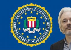 WikiLeaks founder Julian Assange imposed over a graphic concept for the Department of Justice (DOJ) and the Federal Bureau of Investigations (FBI). (Photo: AdobeStock/PPD)