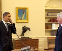 Former President Barack Obama and former White House Counsel Gregory Craig talk with Supreme Court Justice David Souter during an Oval Office phone call on Friday, May 1, 2009. (Photo: Official White House Photo by Pete Souza)