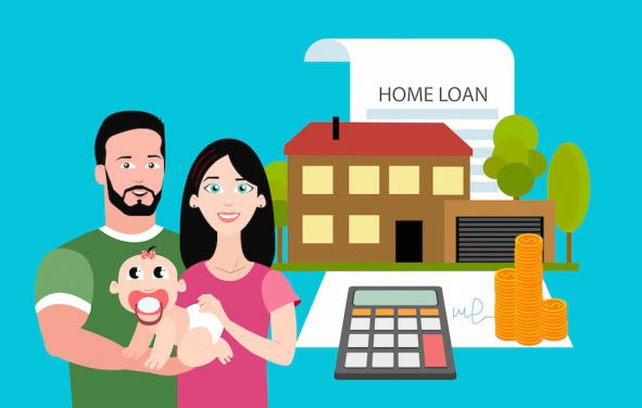 A graphic concept depicting a young family and a mortgage application for a home. (Photo: AdobeStock)