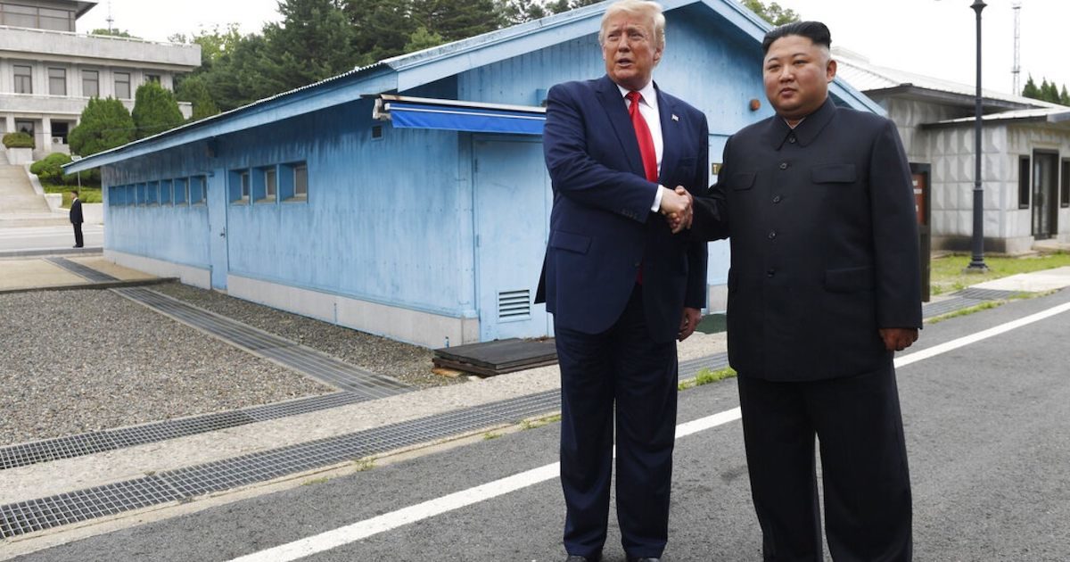 President Trump and North Korea's Kim Jong Un, pictured here, met in the Demilitarized Zone between North and South Korea on Sunday. (AP Photo)