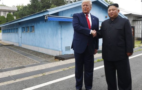 President Trump and North Korea's Kim Jong Un, pictured here, met in the Demilitarized Zone between North and South Korea on Sunday. (AP Photo)