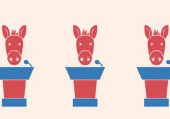 AdobeStock-107994155-Democratic Debates Red Donkeys