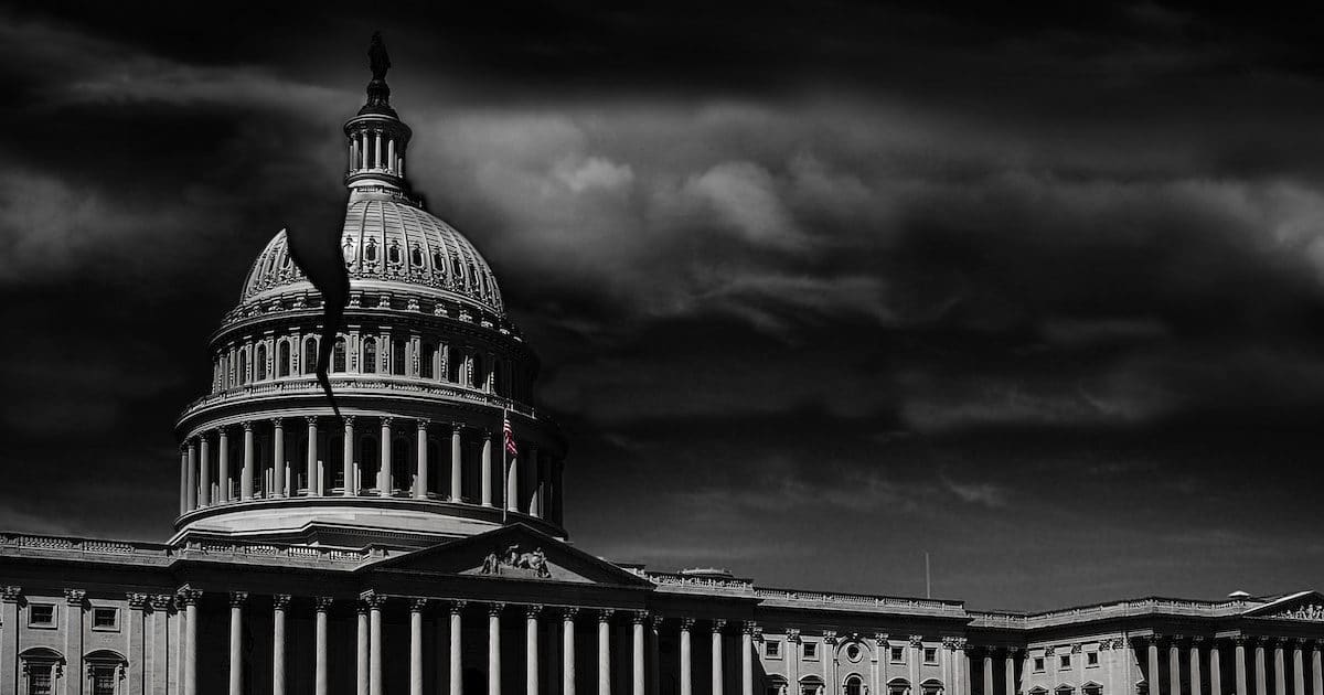 The U.S. Capitol Building with a crack in the dome -- concept for corruption or broken politics in the U.S. Congress. (Photo: AdobeStock)